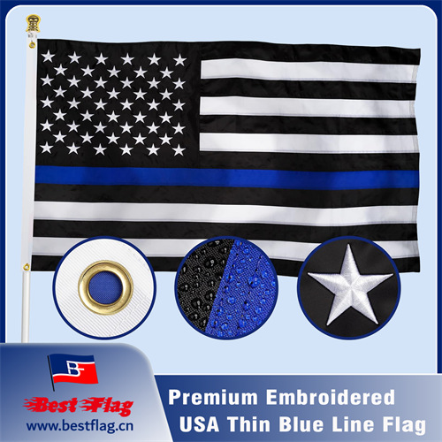 Premium Embroidered USA Thin Blue Line Flag