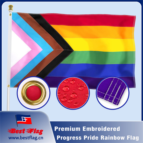 Premium Embroidered Progress Pride Rainbow Flag